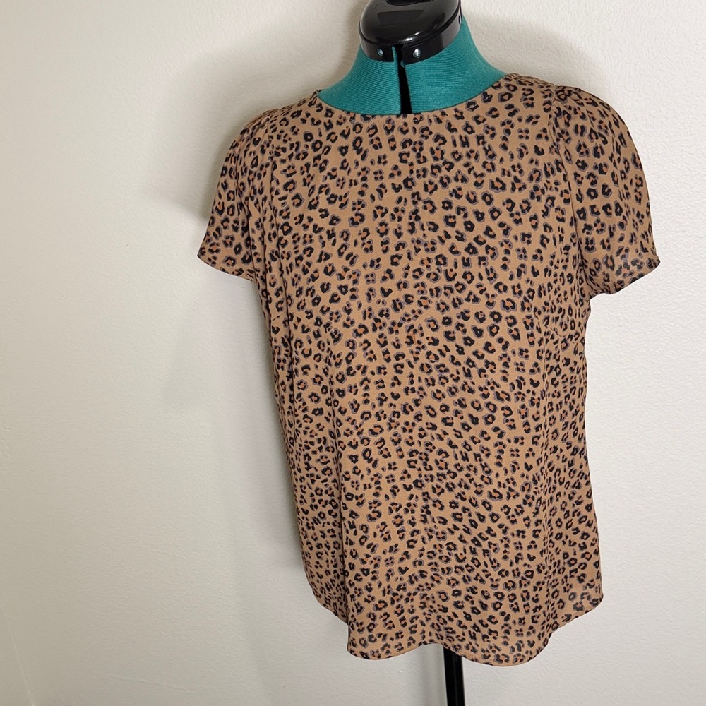 Cece brown and black short sleeve leopard print shirt blouse